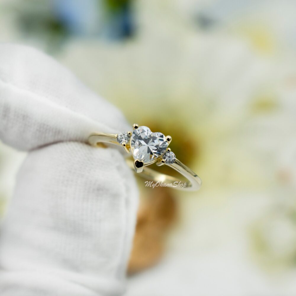 14K Gold Plated Sterling Silver Heart Ring For Women, Teen Girls. Brilliant Cz Engagement, Wedding, Promise, Girly Her