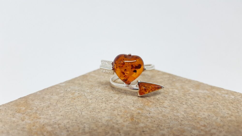 Amber Heart Ring, Arrow & Jewelry, Gift For Girlfriend, Jewellery, Heart, Stone, Silver Ring