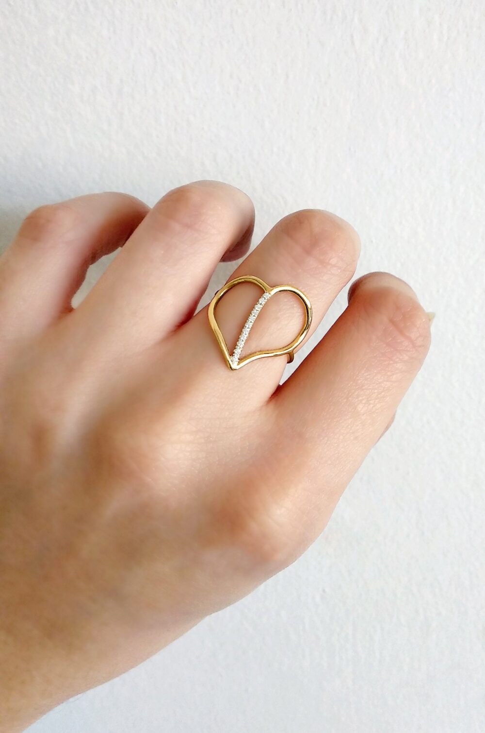 18K 14K 9K Diamond Heart Ring, Statement Heart Pave Diamond Heart, Solid Gold Romantic Anniversary Gift For Her, Wife