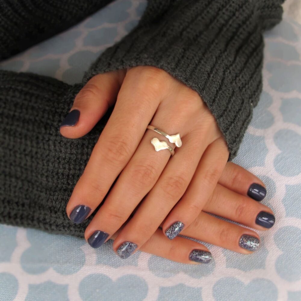 Two Hearts Ring Initials Heart Personalized Gift For Her Sterling Silver Double Hearts Love Dainty Initial Custom