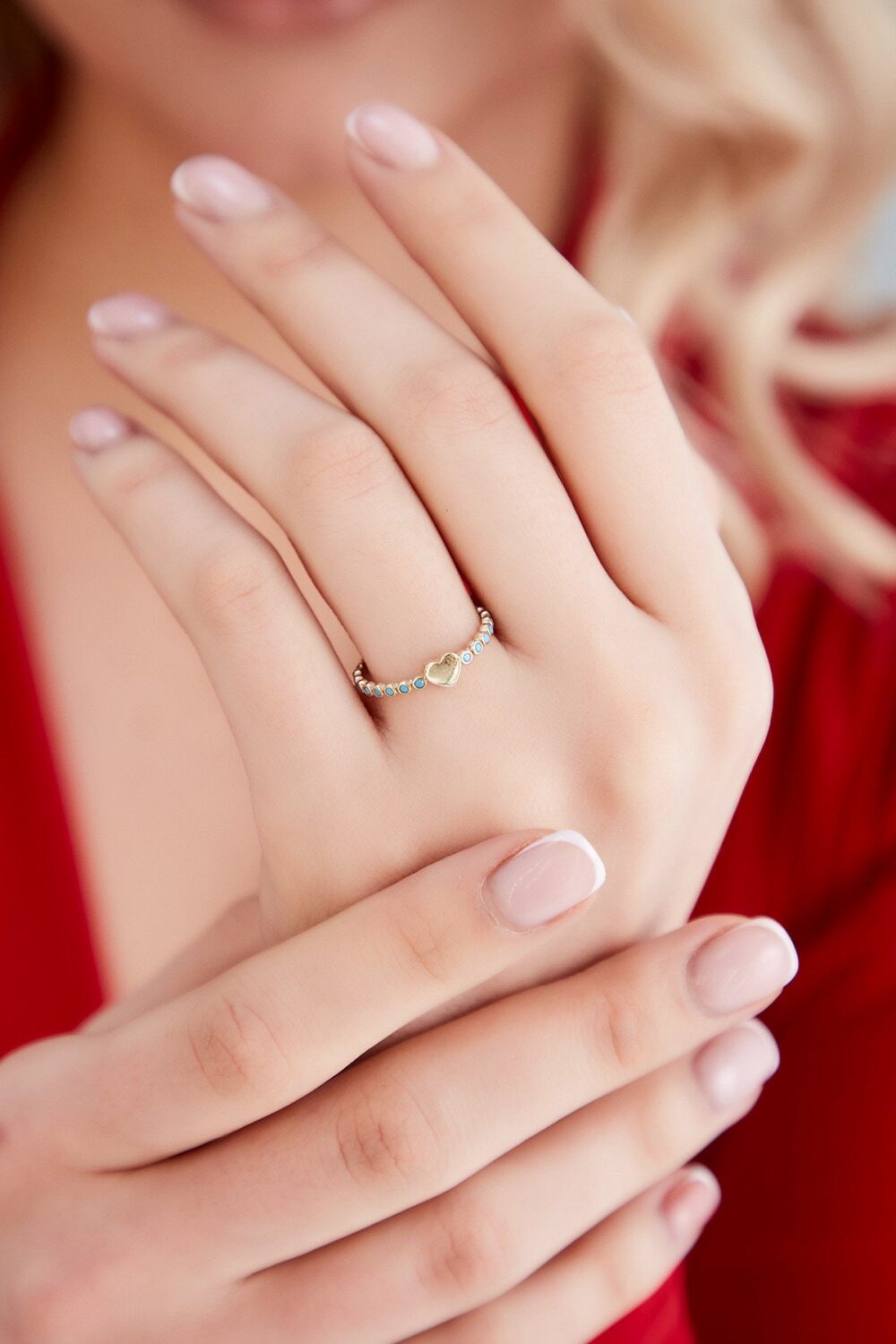 14K Gold Turquoise Heart Ring, Gold Ring, Minimalist Turquosie Ring, Gift For Her, Gifts Mom, Gifts