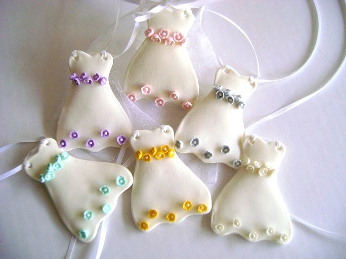 Bridal Dress Clay Favor Tags Wedding, Shower Keepsake | Set Of 10