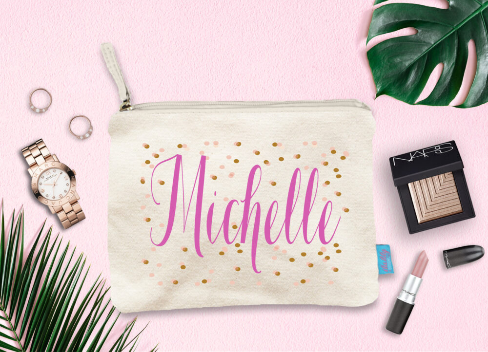 Personalized Bridesmaid Makeup Bag, Wedding Day Party Cosmetic Pouch, Gift, Pouch