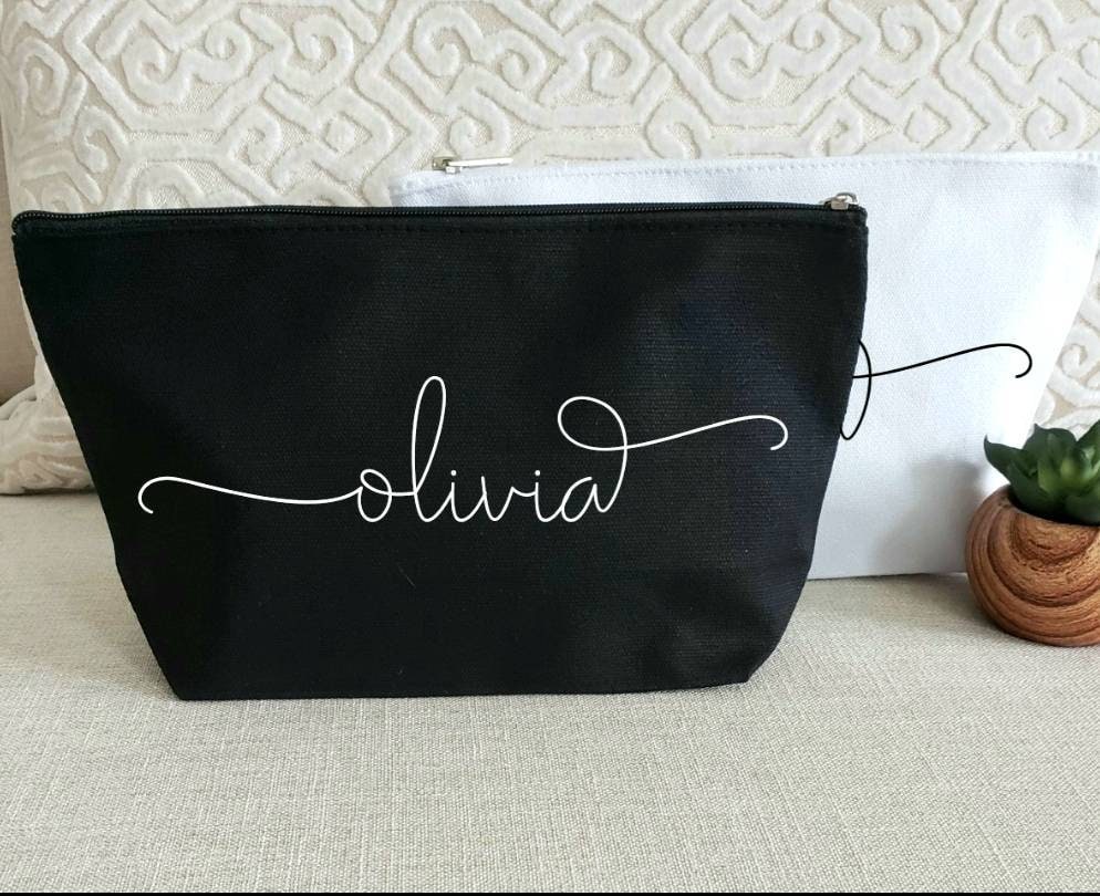 Custom Name Makeup Bag Large Canvas Cosmetic Bag, Bridal Party Gift
