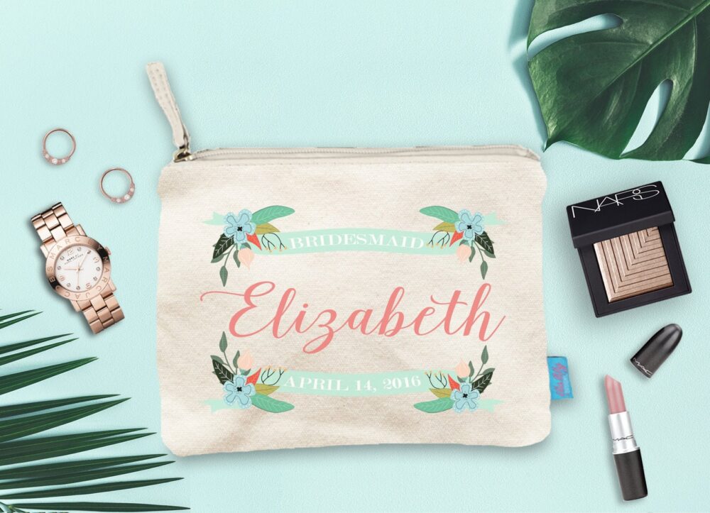 Bridesmaid Makeup Bag, Wedding Day Party Cosmetic Pouch, Gift, Canvas Favor