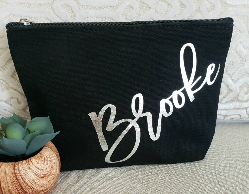 Custom Name Makeup Bag Large Canvas Cosmetic Bag, Bridal Party Gift