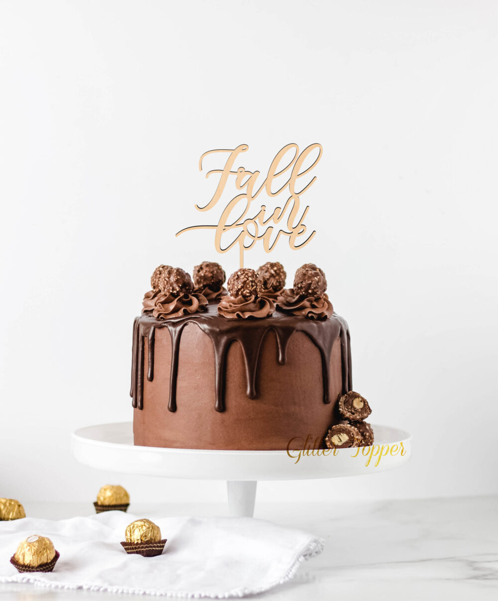 Fall in Love Cake Topper, Wedding From Miss To Mrs Bride Be Engagement Party, Wooden Topper