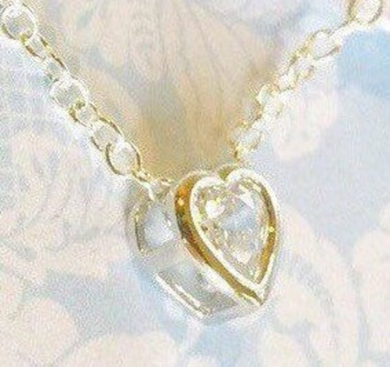 Tiny Heart Necklace, Cz Bezel, Fine Silver,, Gold Or Rose Gold Settings, Sparkling Cubic Zirconia, Girls Jewelry, Wedding Accessories