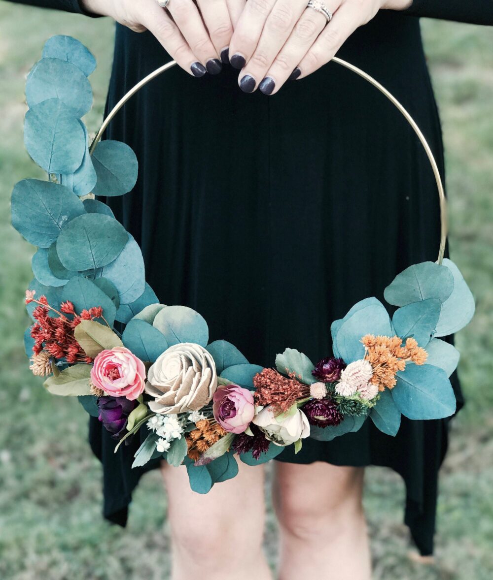 Bridal Hoop Bouquet, Boho Wedding Rustic Garden Wildflower Bohemian Floral Wall Hanging