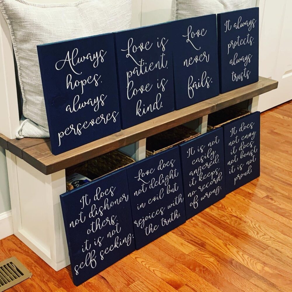 Love Is Patient, Kind Wedding Aisle Signs | 1 Corinthians 13 Decor Navy Christian