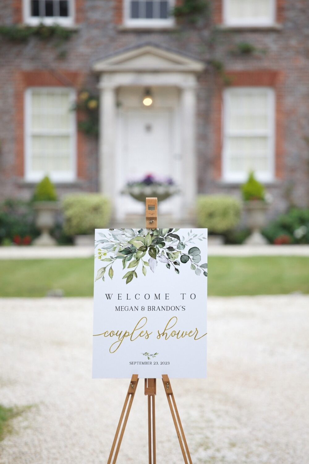 Couples Shower Welcome Sign, Engagement Party Decorations, Greenery Gold Sign