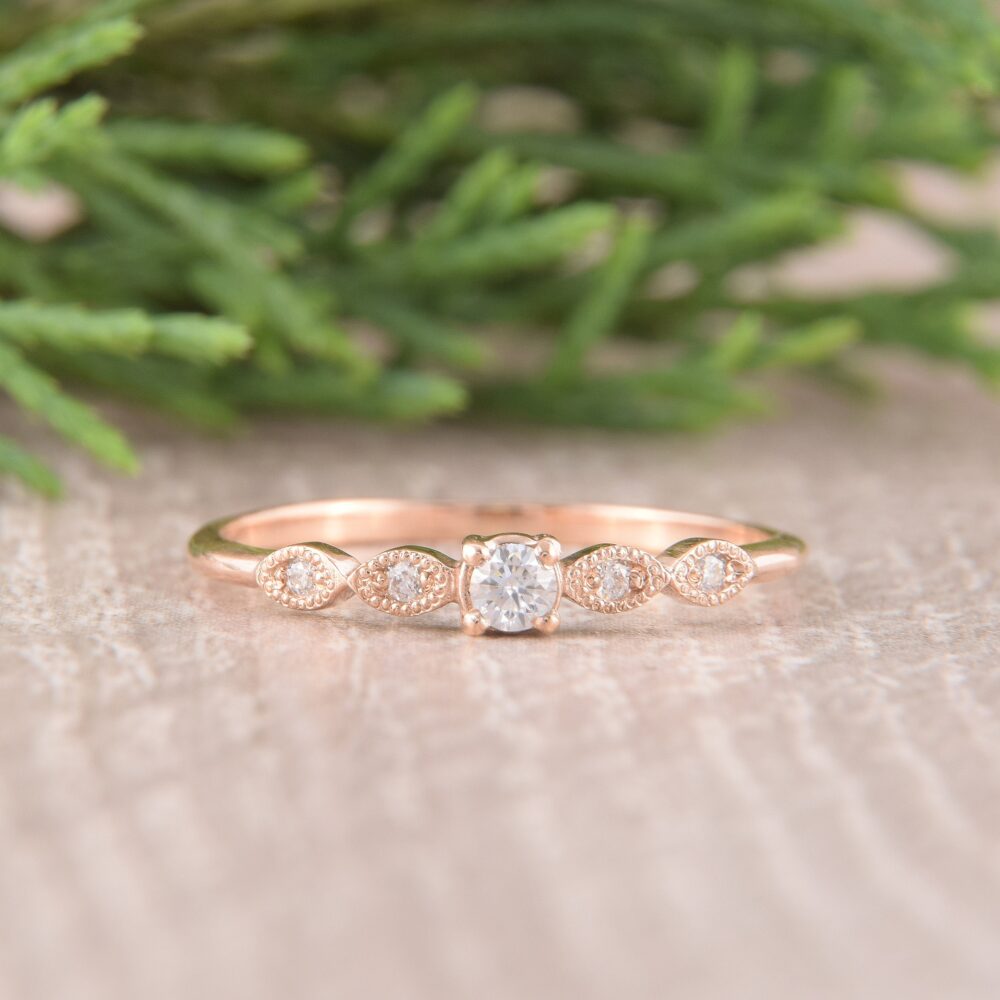Art Deco Diamond Engagement Ring, Antique Promise Ring For Her, Rose Gold Small Diamond Ring