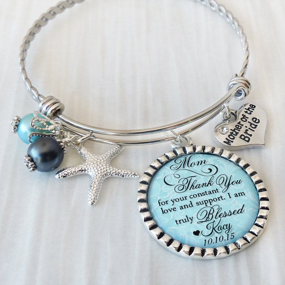 Mother Of The Bride Gift - Beach Theme Wedding - Jewelry-Blue Wedding - Wedding Bangle Bracelet-Wedding Gifts For Parents