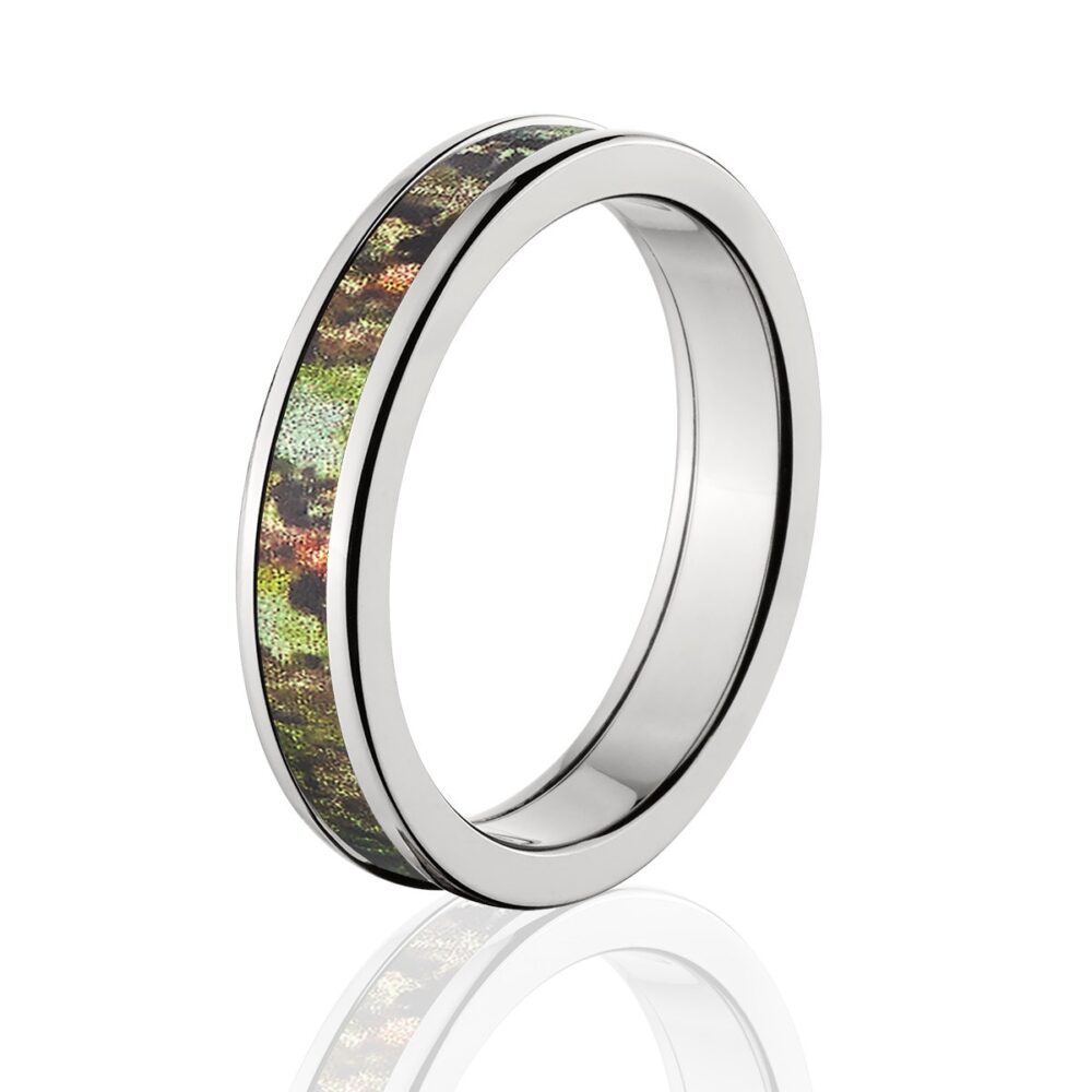 Mossy Oak Obsession Camo Ring, Cobalt Chrome 4mm Wedding Band, Camouflage Rings