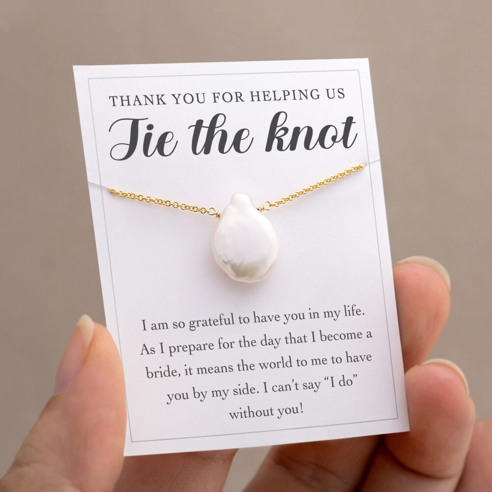 Bridesmaid Gift For Wedding Day, Real Natural Pearl Necklace, Tie The Knot Thank You Mother Of Bride Groom, Minimalist