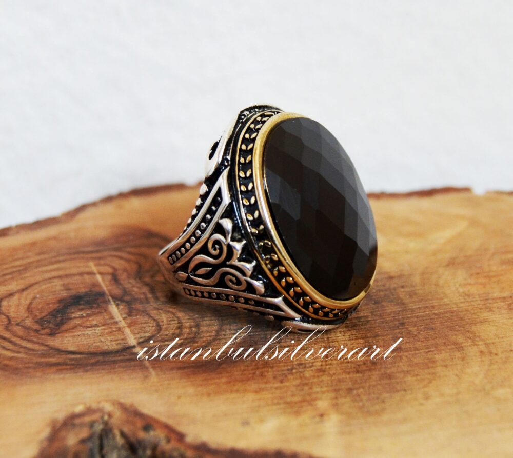 Handmade 925 Sterling Silver Mens Onyx Ring Ottoman Style