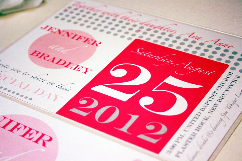 Sample Modern Wedding Invitation, Metallic Pocketfold, Pink & Grey Invites Printable Invitations Dots Custom Invitation Stationery