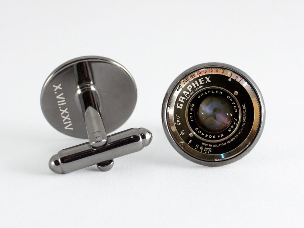 Custom Camera Lens Cufflinks Unique Gift Personalized Jewelry Gift For Photographer Camera Cuff Links Engraving Vintage Engraved
