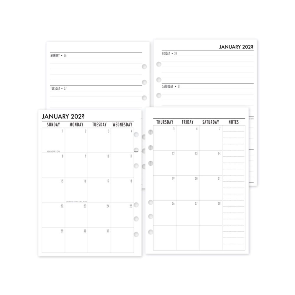 A5 Complete Horizontal Calendar Refill, 5.83" X 8.27", Dated 12 Month, Printed Ring Binder Planner Insert, Monthly & Weekly, Choose Date
