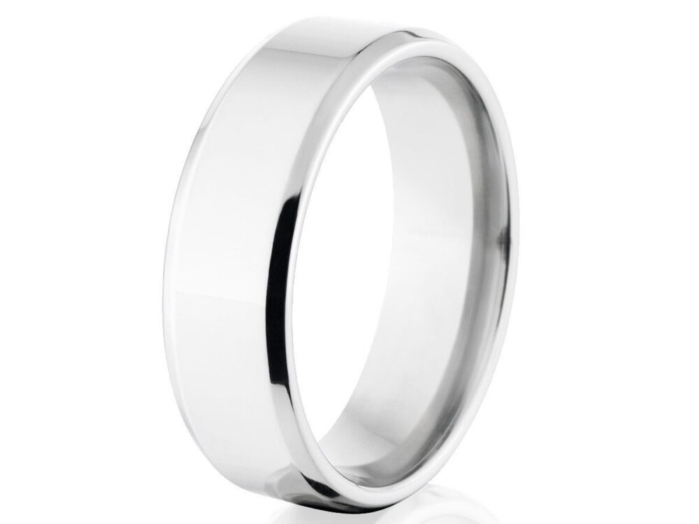 Cobalt Chrome Men's Wedding Band, 7mm Beveled Comfort Fit Ring, Custom Handcrafted Jewelry