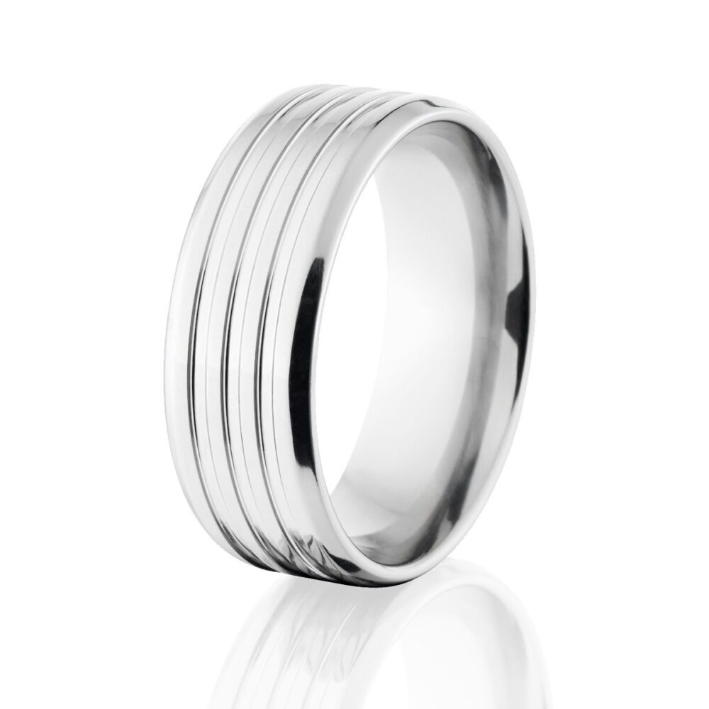 Cobalt Chrome Men's Wedding Band, 8mm Wide Comfort Fit Ring With Grooves, USA Made