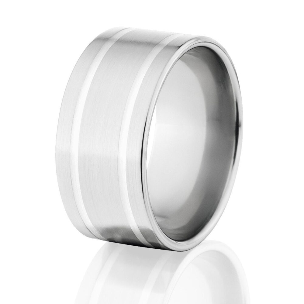 11mm Cobalt Chrome Men's Wedding Band With Sterling Silver Inlay, Half Round Design