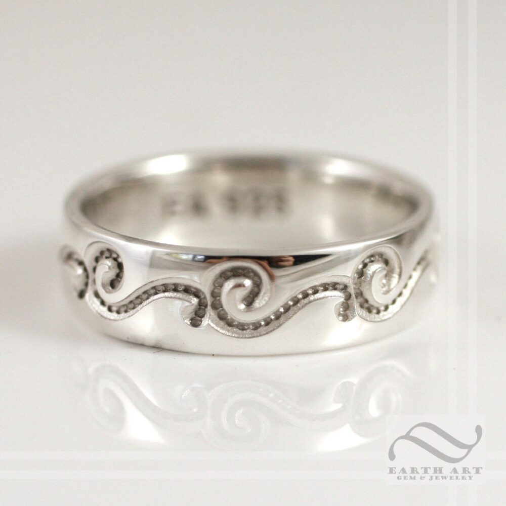 Swirls - Mens Matching Wedding Band Sterling Silver Paisley Whimsical Wedding Band