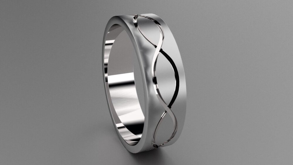 Silver 6mm Brushed Infinity Mens Wedding Band, 925 Sterling Matte Clean Simple Design With Pattern Grooved