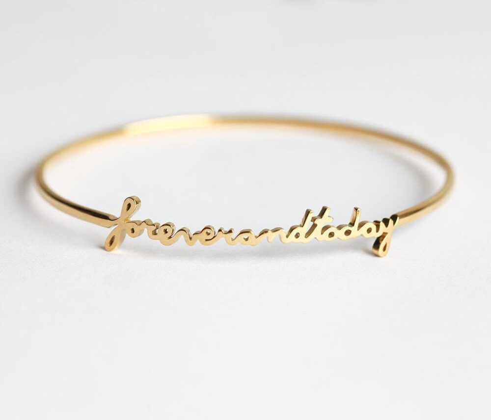 Solid Gold Signature Bangle Personalized Name Cuff Bracelet