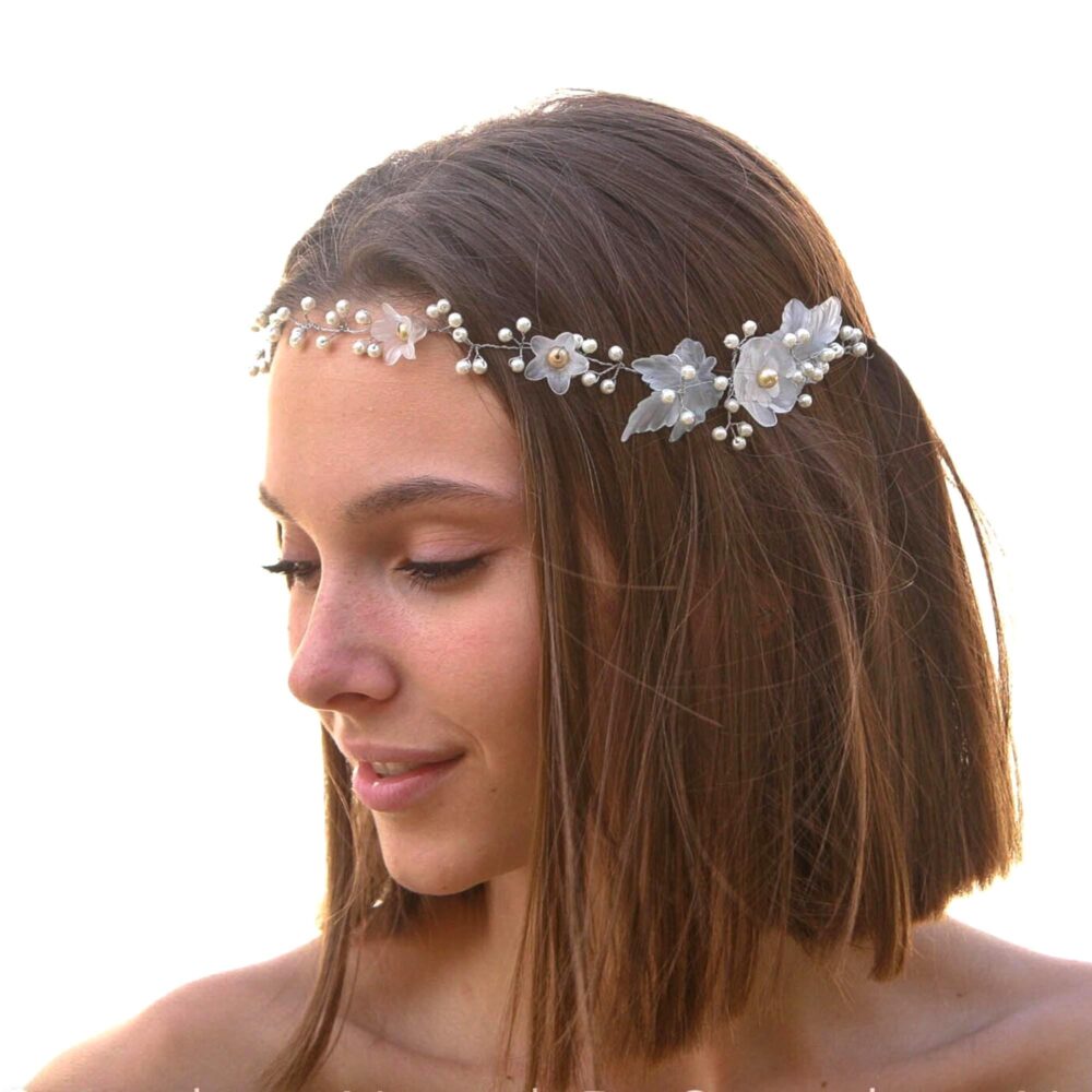 Pearl & Lucite Flower Wedding Hair Vine Vintage Bridal Accessory