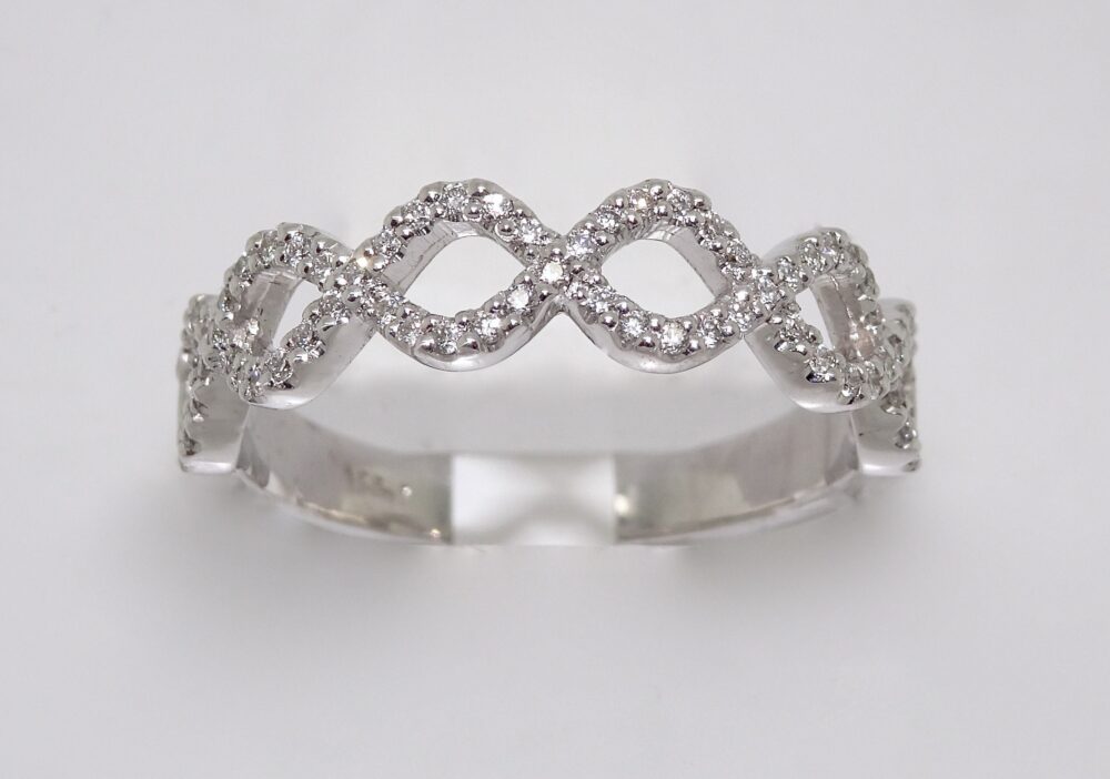 14K White Gold Diamond Infinity Wedding Anniversary Stackable Band #1280