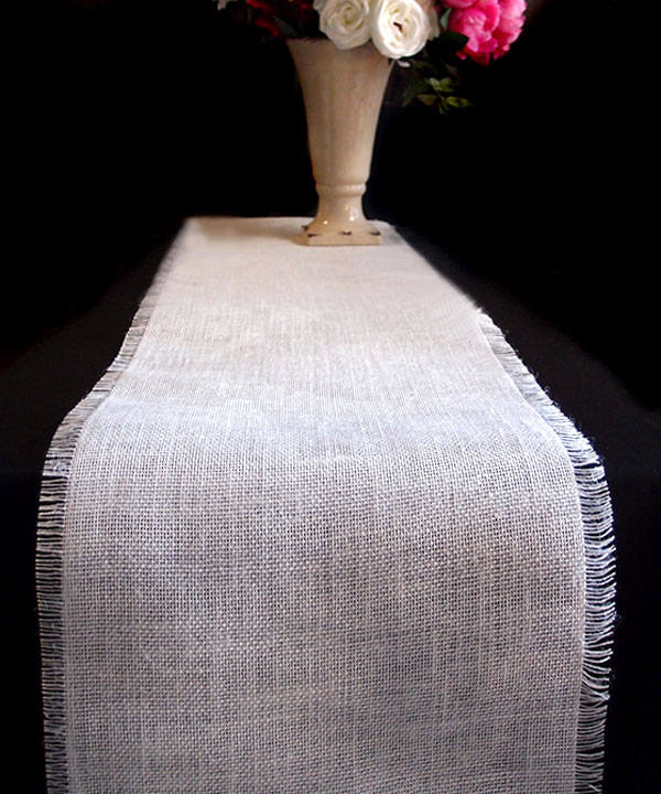 White Burlap Rustic Wedding Party Country Barn Table Runners With Fringed Edges Free Shipping