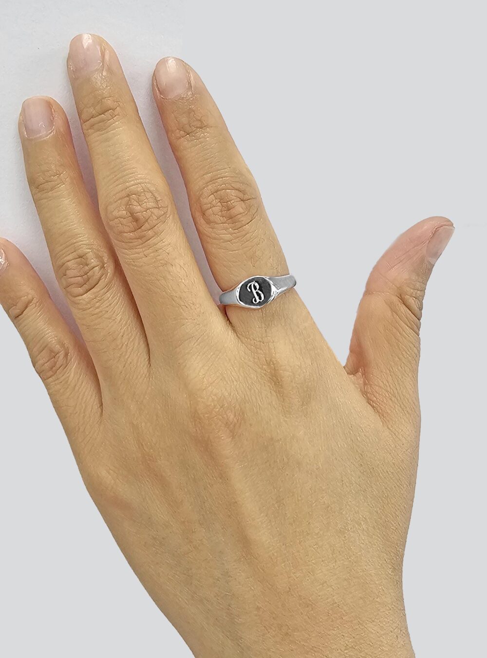 925 Sterling Silver Sideway Oval Monogram Initial Ring