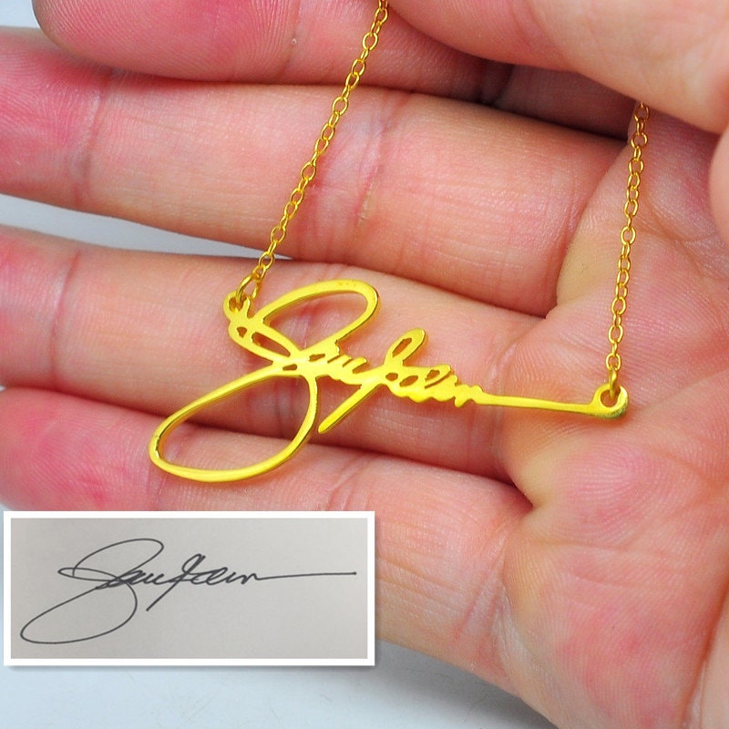 Actual Your Signature Necklace in Golden Plated, Personalized Handwriting Necklace, Custom Name Bridesmaid Nameplate Jewelry