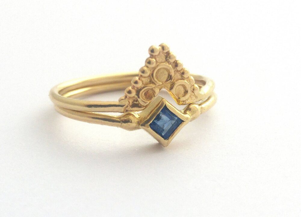 Sapphire Gold Ring, Antique Rings, Stacked Ring Set, Alternative Engagement Boho Gold Women, India
