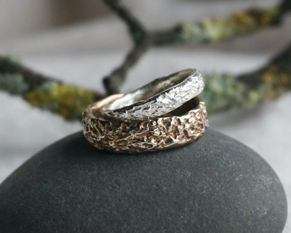 Lichen Wedding Ring Bands | Organic Textured Rings Gold Silver 3.5mm Narrow
