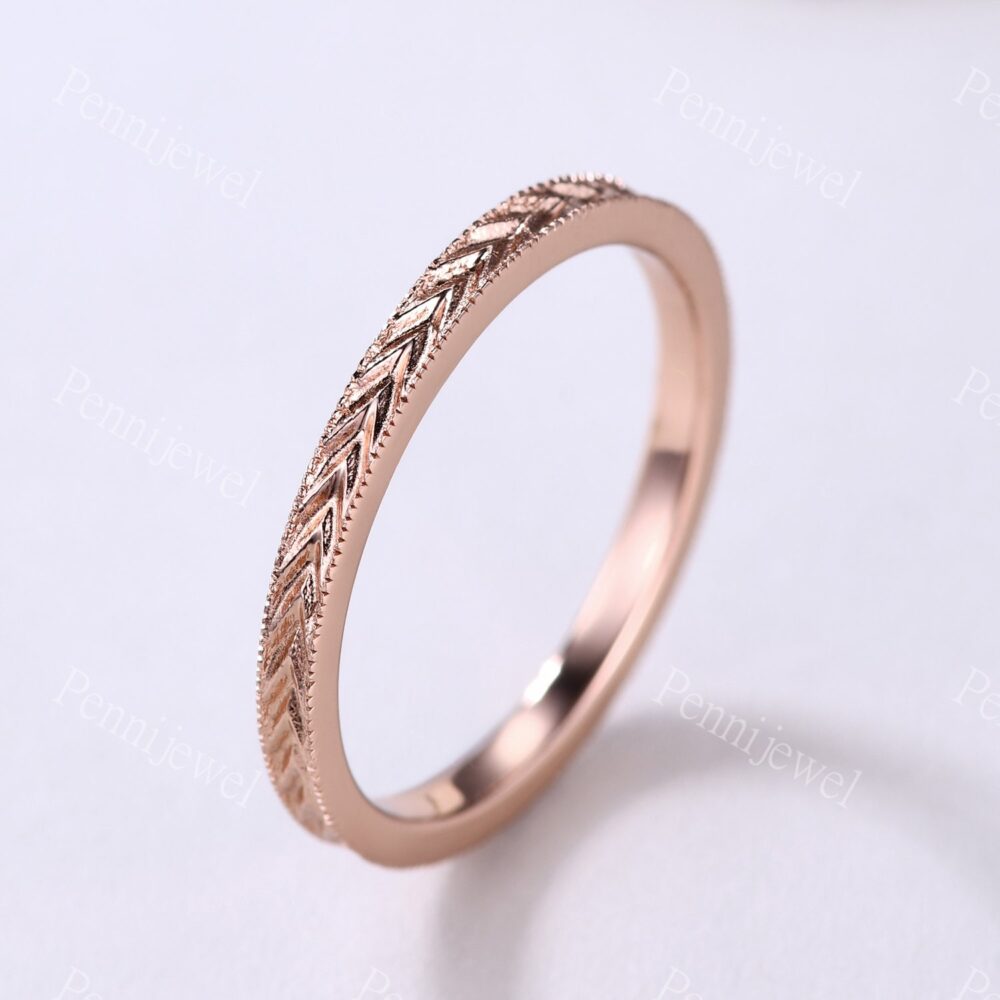 Filigree Women Wedding Band, Sterling Silver Stacking Matching Band, Plain Gold Band, Women Bridal Promise Ring, Carving Ring, Anniversary Ring