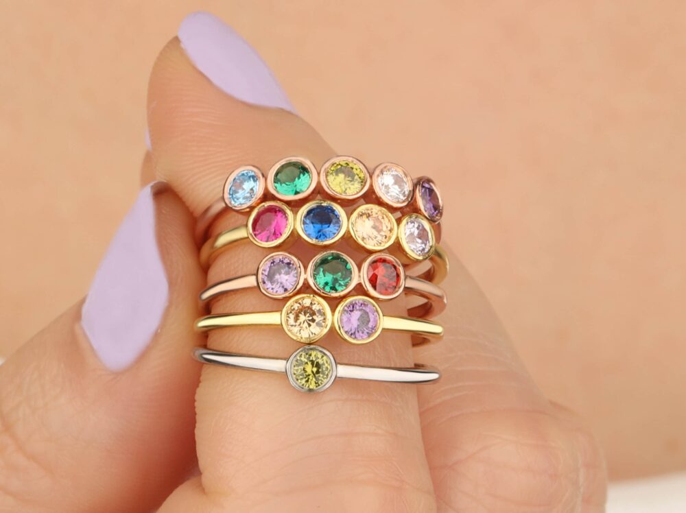 Family Birthstone Ring, Rings, Initial Minimalist Personalized Dainty Gift For Her, Mom Gifts