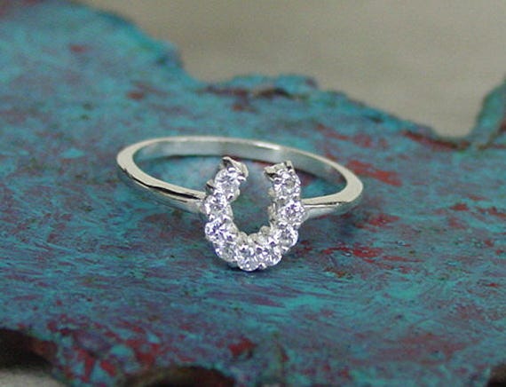 Cz Horseshoe Ring Handcrafted Sterling Silver Equestrian Jewelry