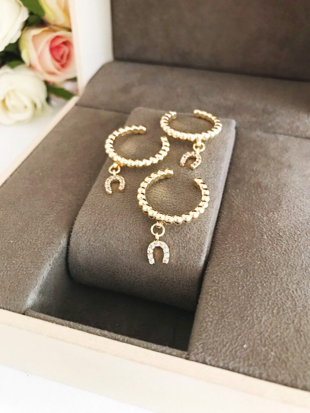 Gold Adjustable Horseshoe Ring, Tiny Dangle Charm, Good Luck Jewelry, Lucky Charm Unique Gift For Her, Christmas Idea