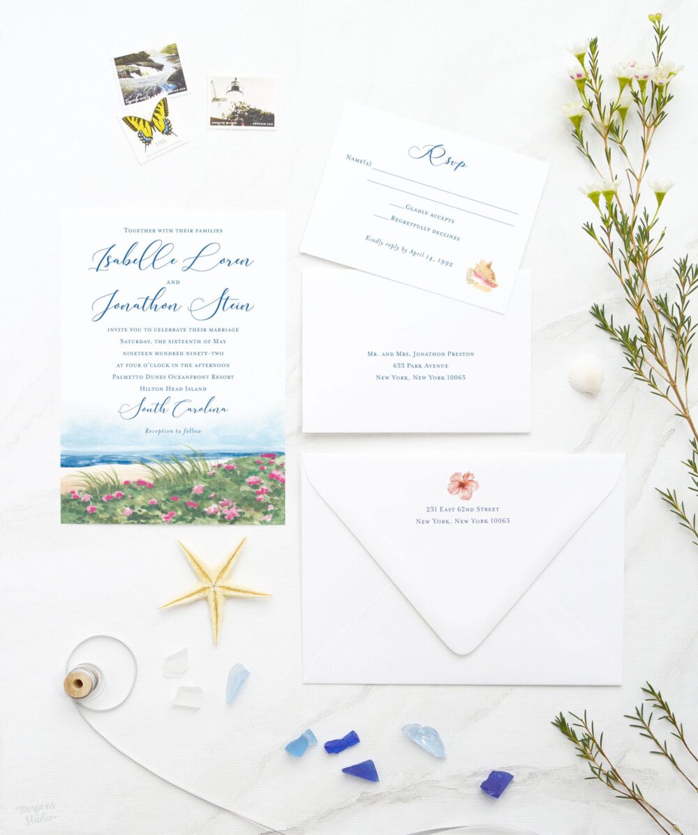 Beach Wedding Invitation - Elegant Invitations Seaside Watercolor Island Printed