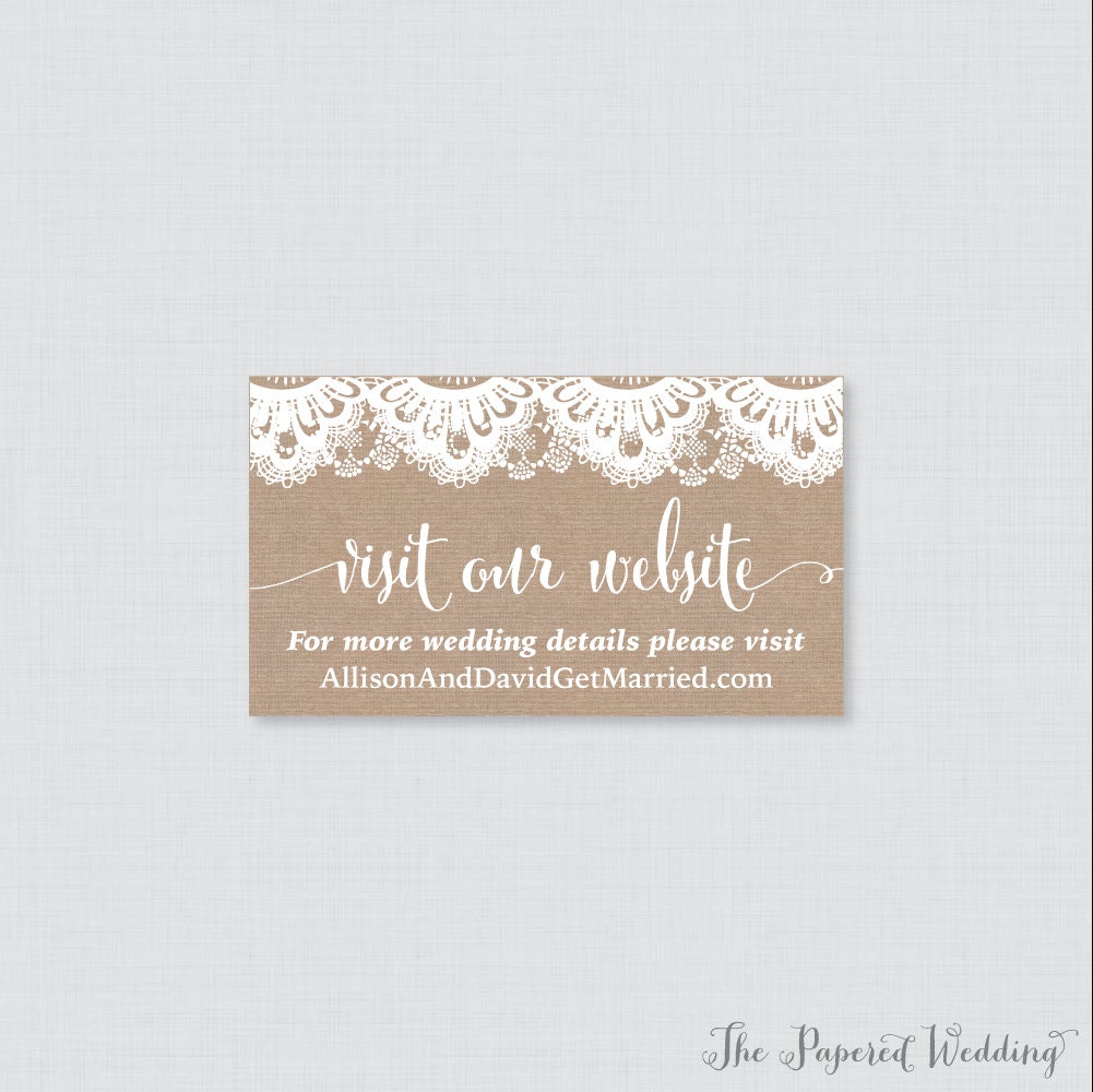 Printable Or Printed Wedding Website Cards - Burlap & Lace Invitation Inserts Rustic Small Details 0002