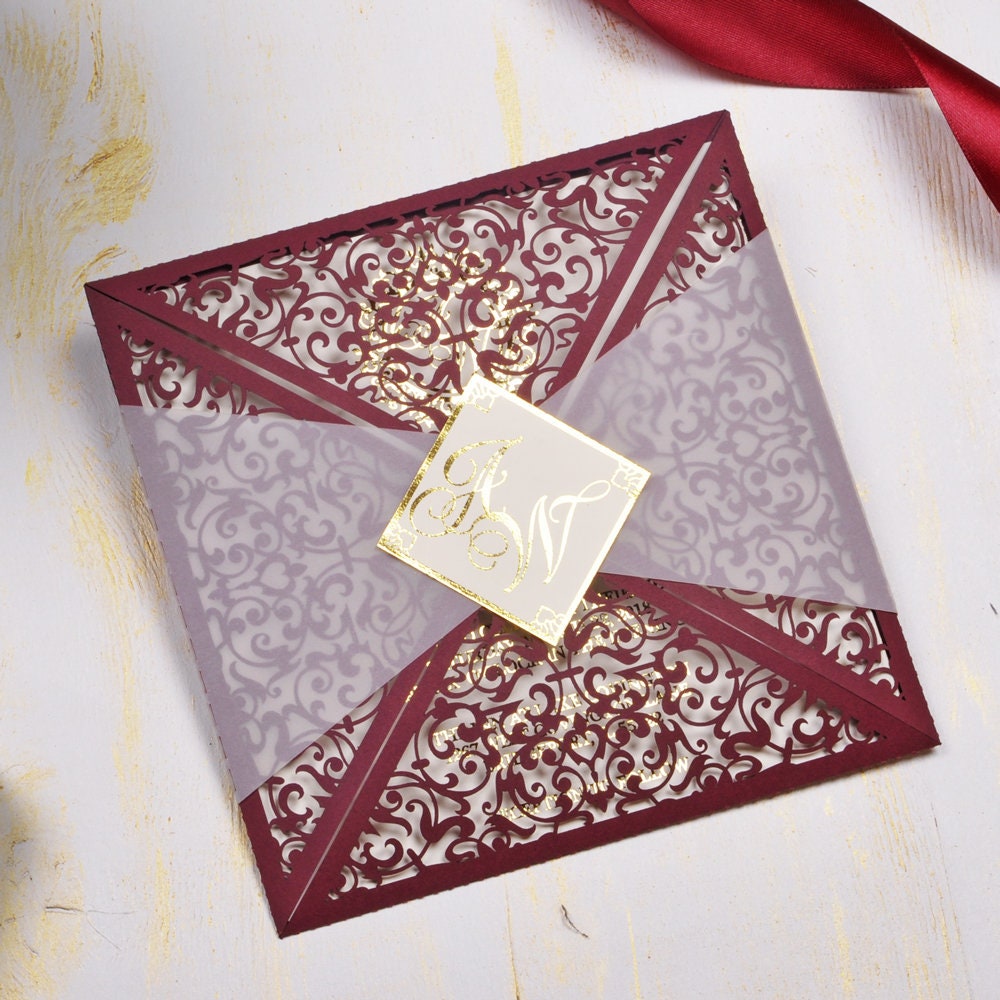 Marsala Wedding Invitation, Lace Invitation