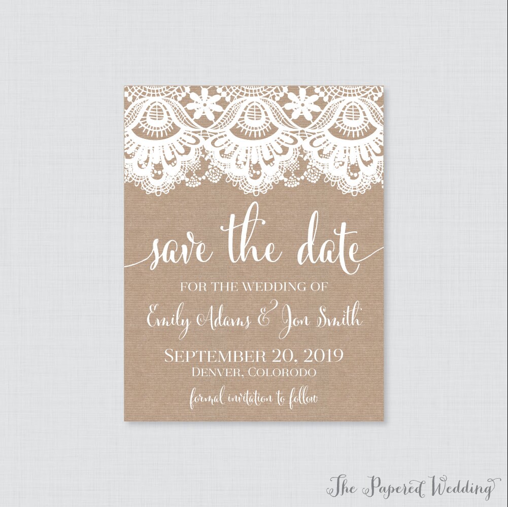 Save The Date Magnets - Burlap & Lace For Wedding Fridge With Brown 0002