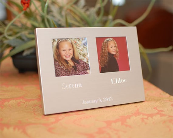 Personalized Twin Photo Frame - Double Picture Engraved With Text