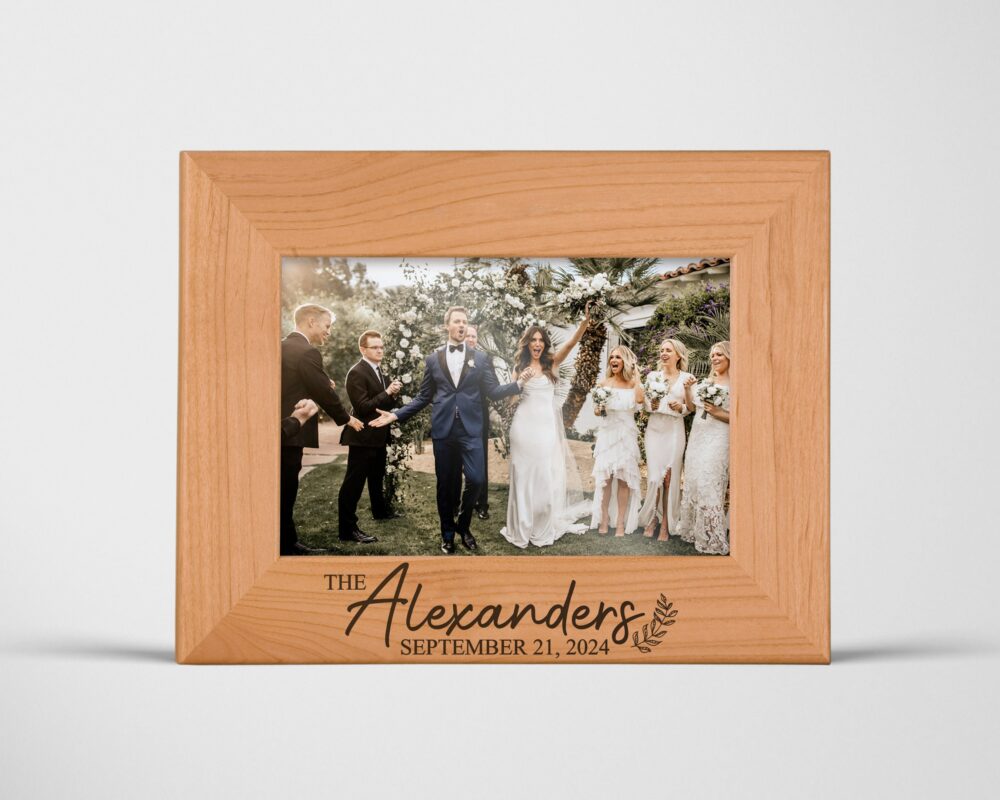 Custom Wedding Picture Frame Personalized Engraved Photo With Date Wood Anniversary Gift For Couple Newlywed