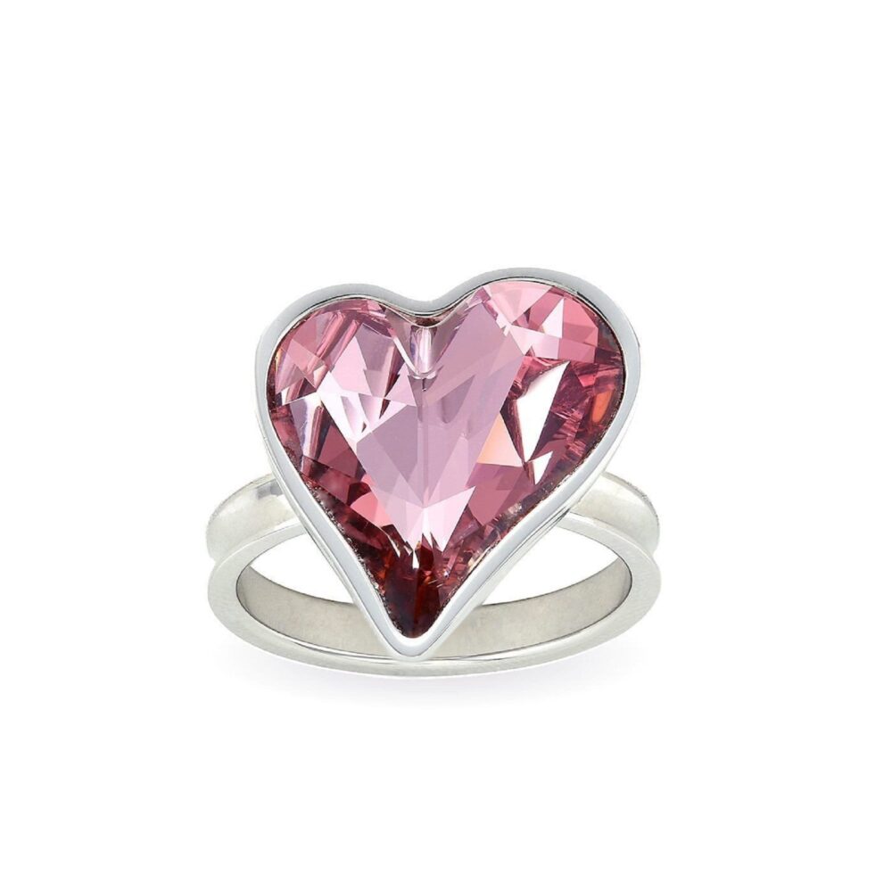 Antique Pink Heart Ring Big Crystal Shaped Statement Cocktail Handmade Romantic Gift For Women