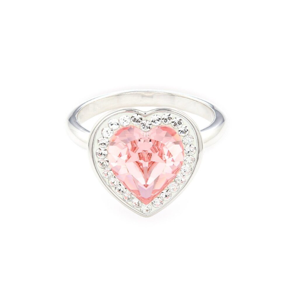 Big Pink Heart Ring 925 Sterling Silver Sparkly Crystal Shaped Love Handmade Valentines Day Gift