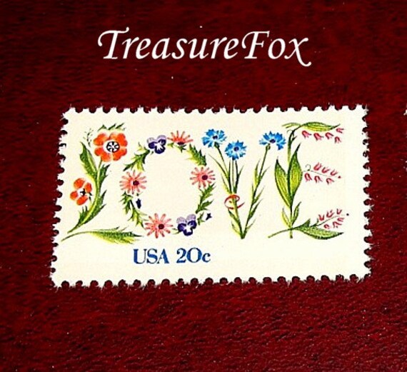 20C Floral Love Stamp | Pack Of 20 Unused Vintage Postage Stamps. Love in Flowers, Wedding Postage, Rsvps, Save The Dates & Thank You