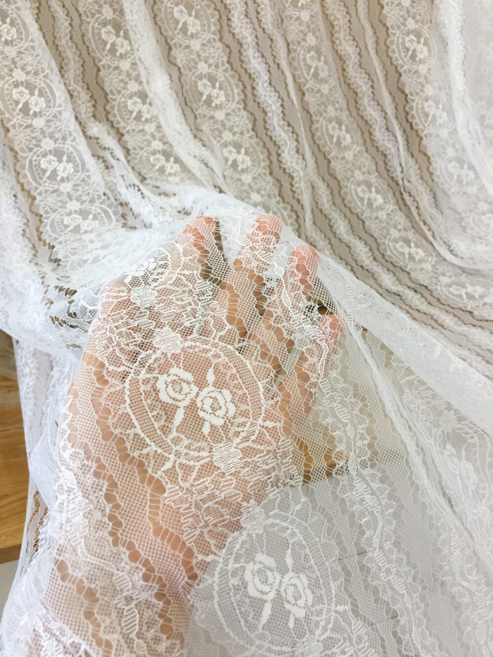 1 Yard White Tulle Eyelash Embroidered Lace Fabric Floral Gown Wedding Dress, Top Bridal Veil 63" Wide